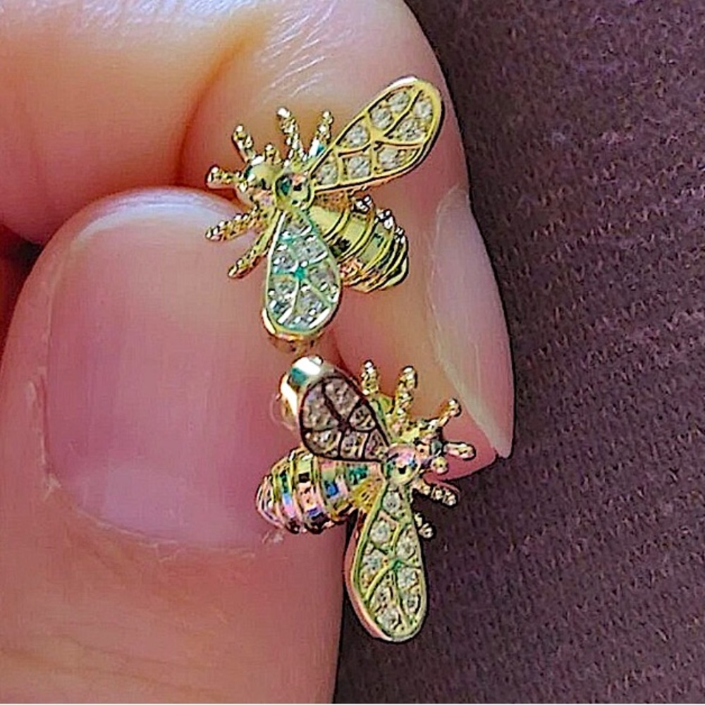 Bumble Bee Gold Plated Stud Zircon Earrings